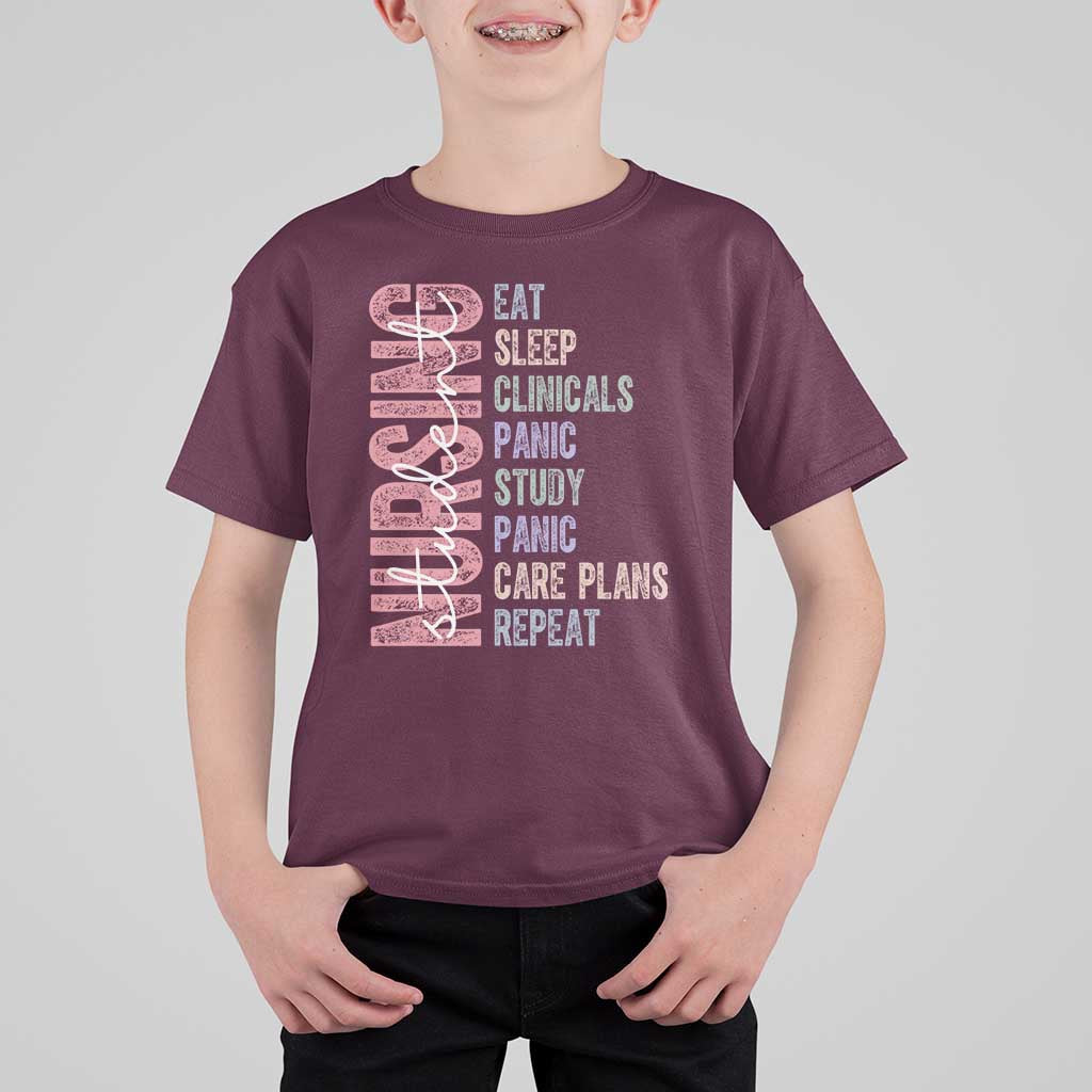 Funny Student Nurse Life T Shirt For Kid Eat Sleep Clinicals Panic Study Repeat
