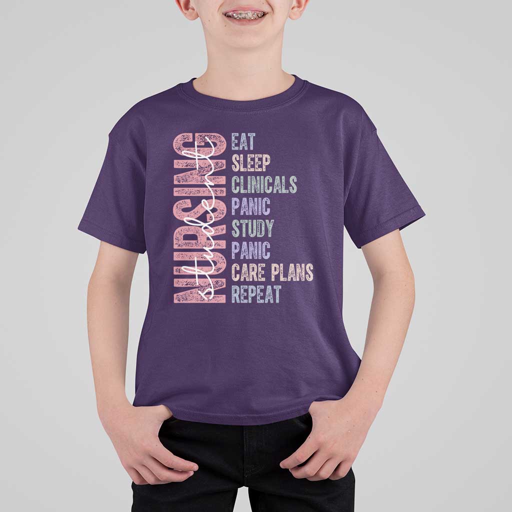 Funny Student Nurse Life T Shirt For Kid Eat Sleep Clinicals Panic Study Repeat