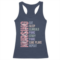 Funny Student Nurse Life Racerback Tank Top Eat Sleep Clinicals Panic Study Repeat