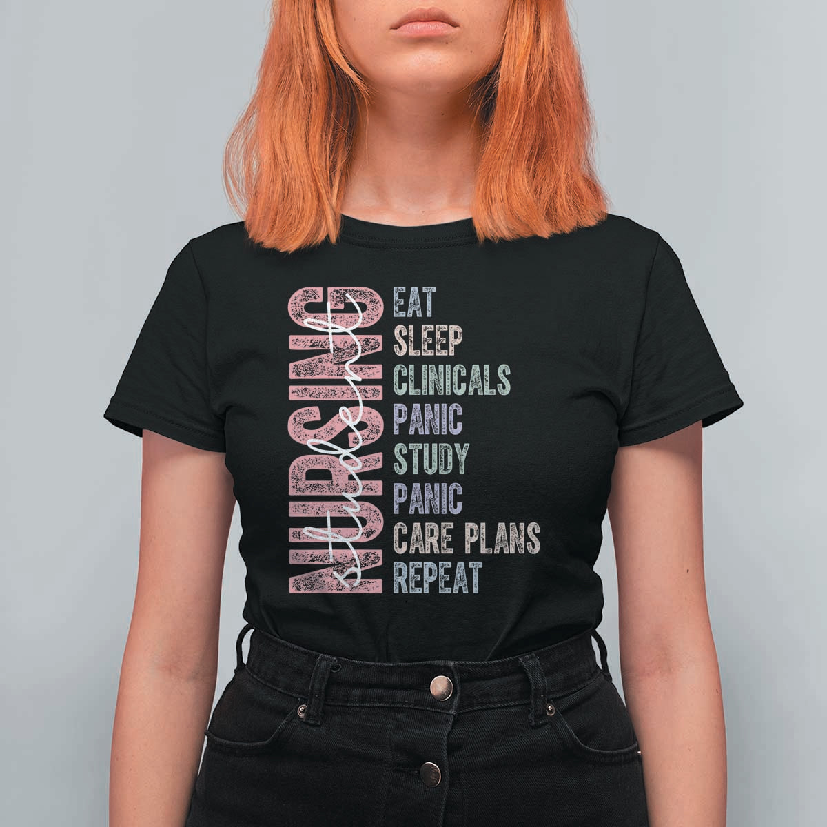 Funny Student Nurse Life T Shirt For Women Eat Sleep Clinicals Panic Study Repeat