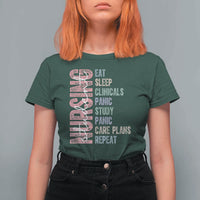 Funny Student Nurse Life T Shirt For Women Eat Sleep Clinicals Panic Study Repeat