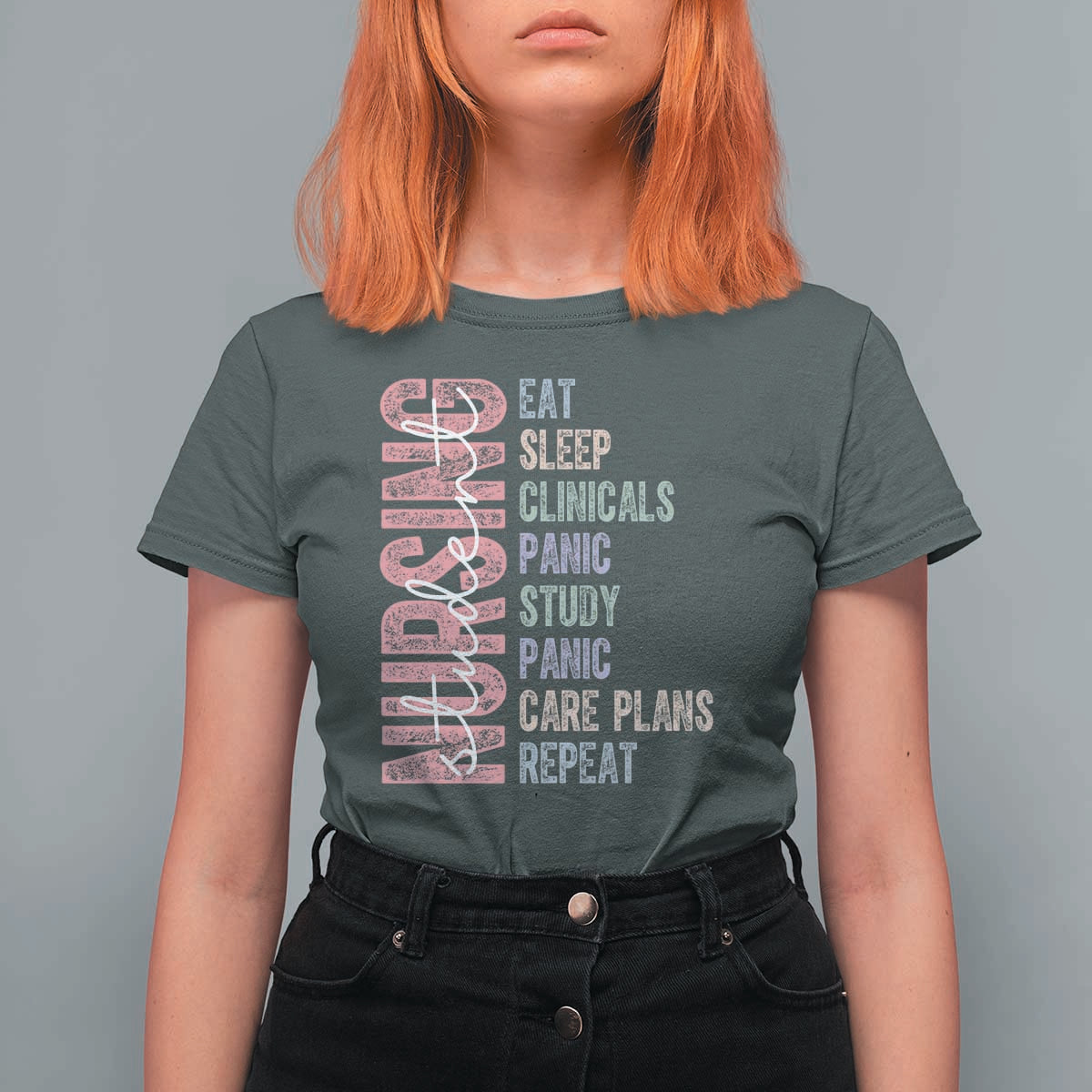 Funny Student Nurse Life T Shirt For Women Eat Sleep Clinicals Panic Study Repeat