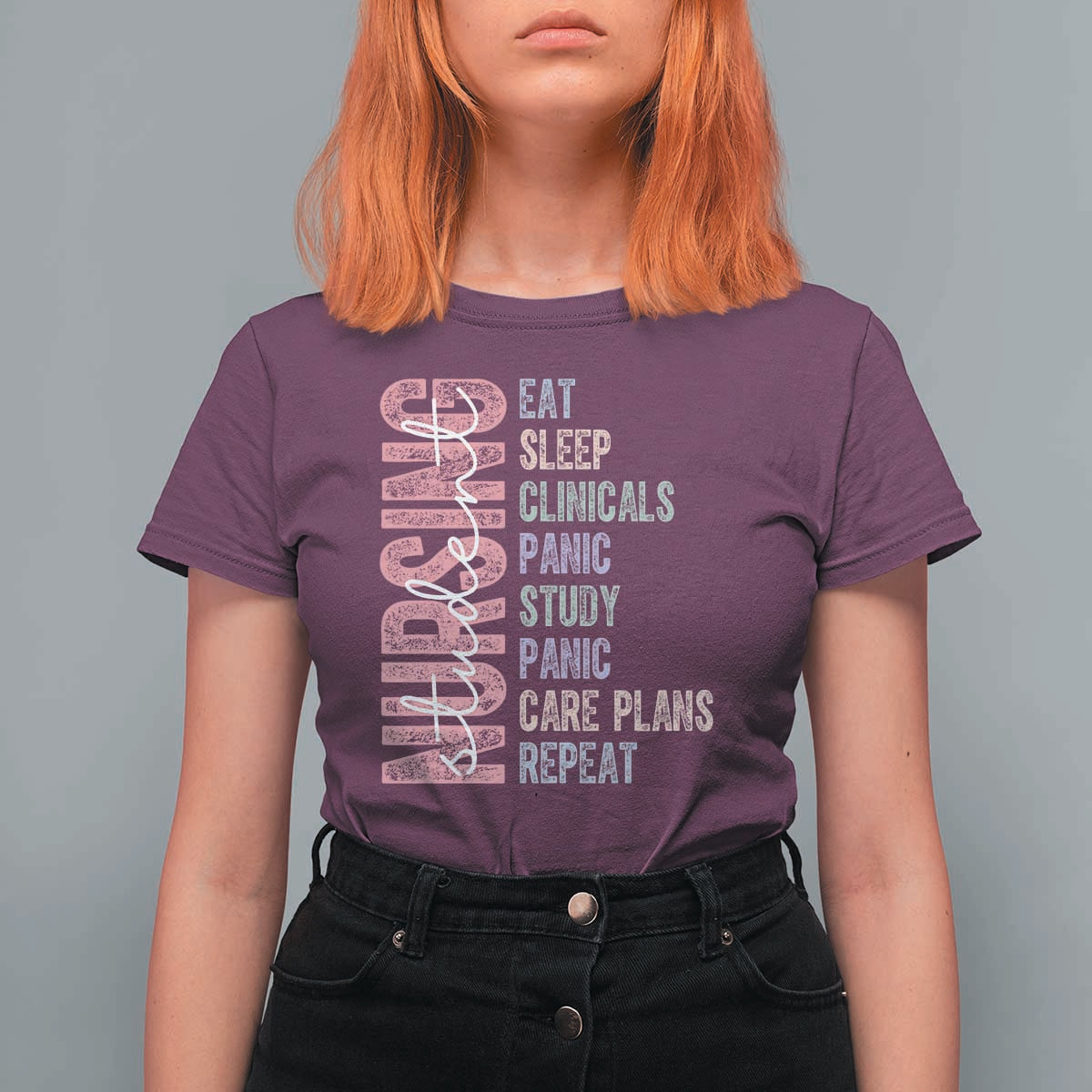 Funny Student Nurse Life T Shirt For Women Eat Sleep Clinicals Panic Study Repeat