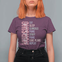 Funny Student Nurse Life T Shirt For Women Eat Sleep Clinicals Panic Study Repeat