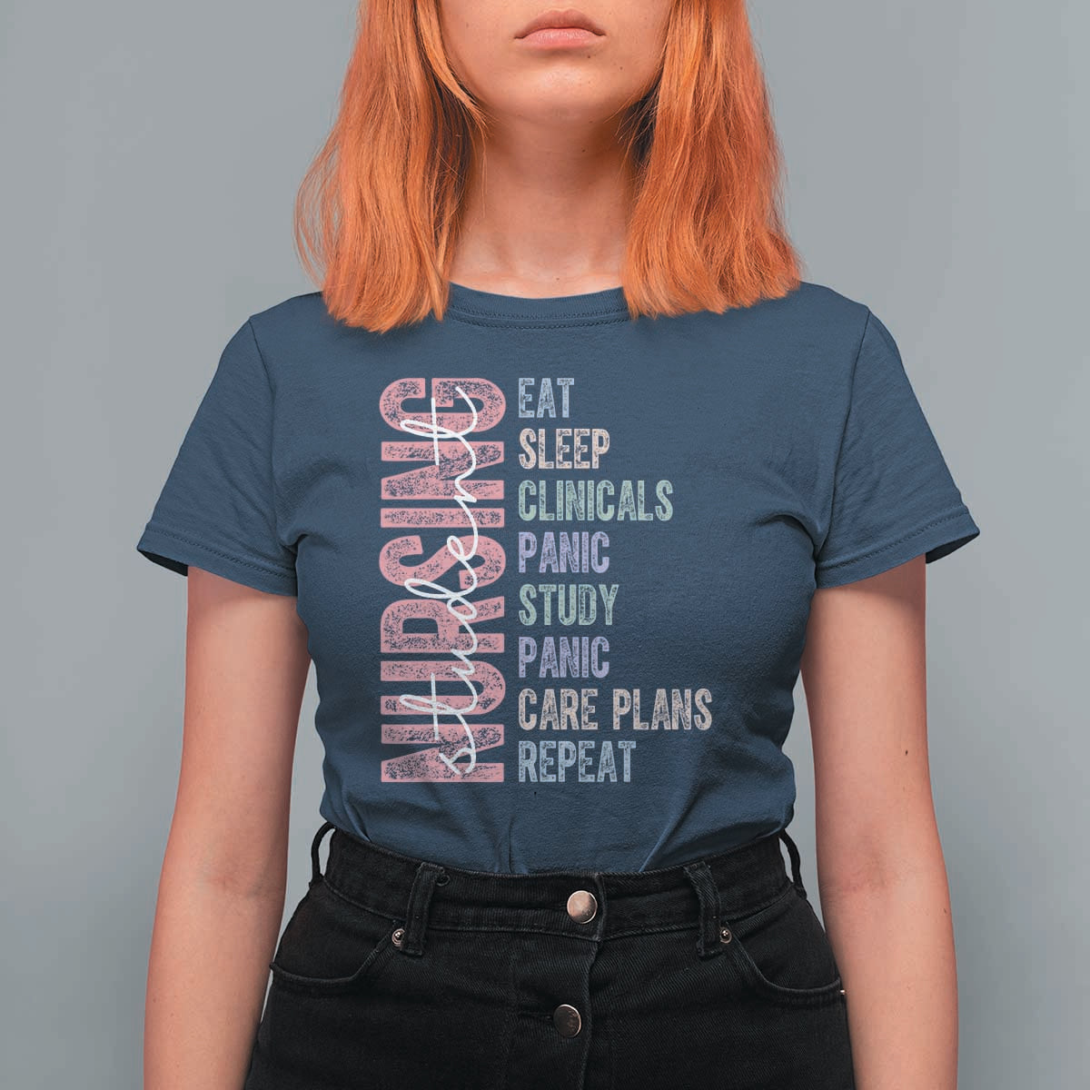 Funny Student Nurse Life T Shirt For Women Eat Sleep Clinicals Panic Study Repeat