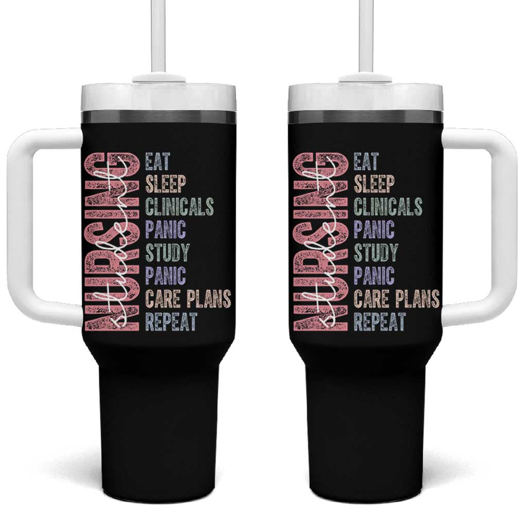 Funny Student Nurse Life Tumbler With Handle Eat Sleep Clinicals Panic Study Repeat