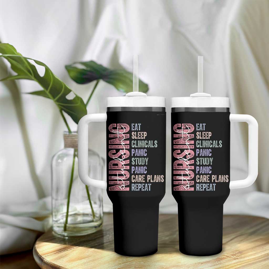 Funny Student Nurse Life Tumbler With Handle Eat Sleep Clinicals Panic Study Repeat