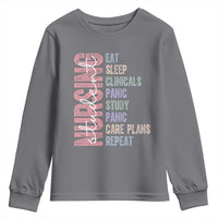 Funny Student Nurse Life Youth Sweatshirt Eat Sleep Clinicals Panic Study Repeat