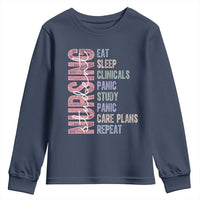 Funny Student Nurse Life Youth Sweatshirt Eat Sleep Clinicals Panic Study Repeat