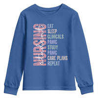 Funny Student Nurse Life Youth Sweatshirt Eat Sleep Clinicals Panic Study Repeat