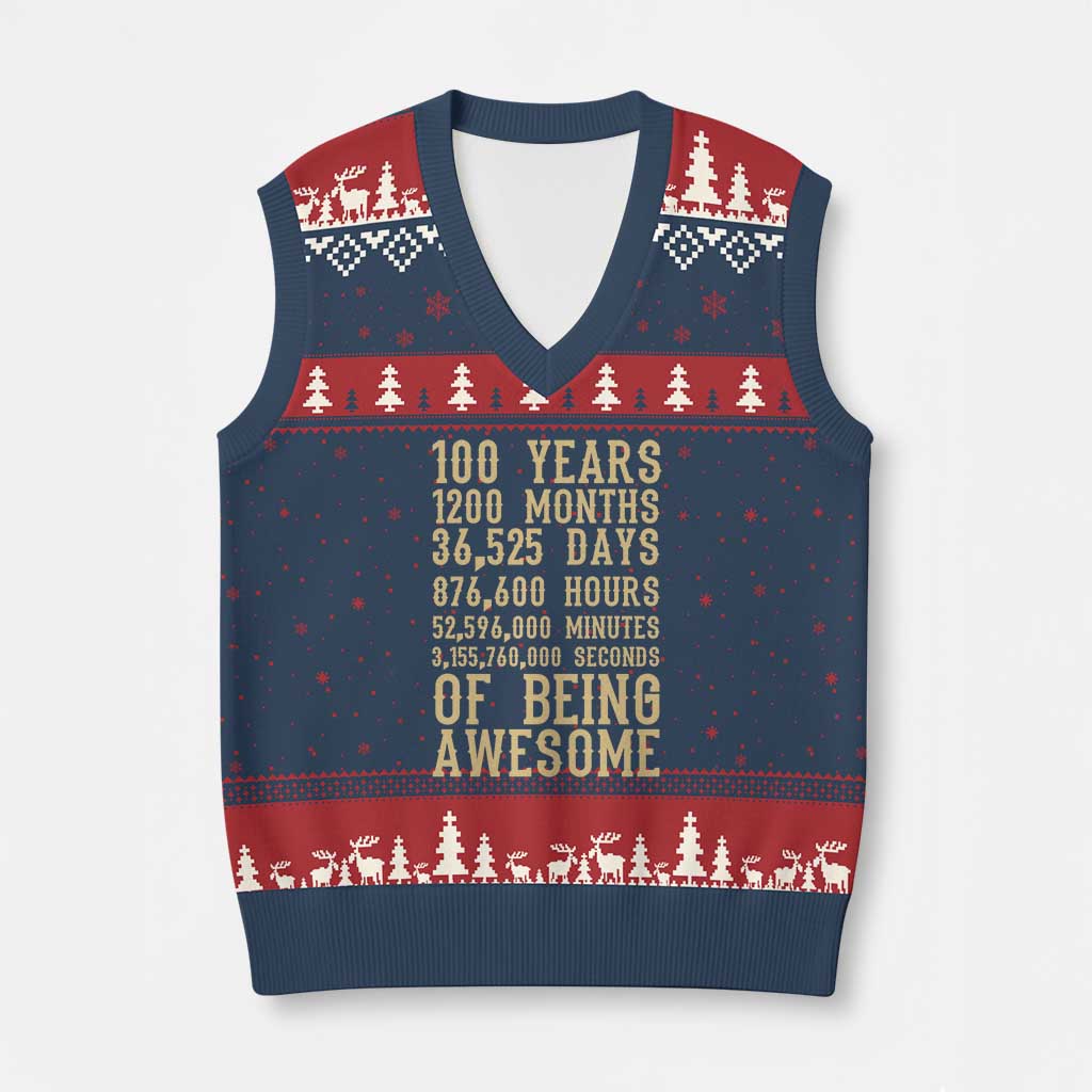 Vintage 100th Birthday Gift V-Neck Knit Sweater Vest 100 Years Of Being Awesome
