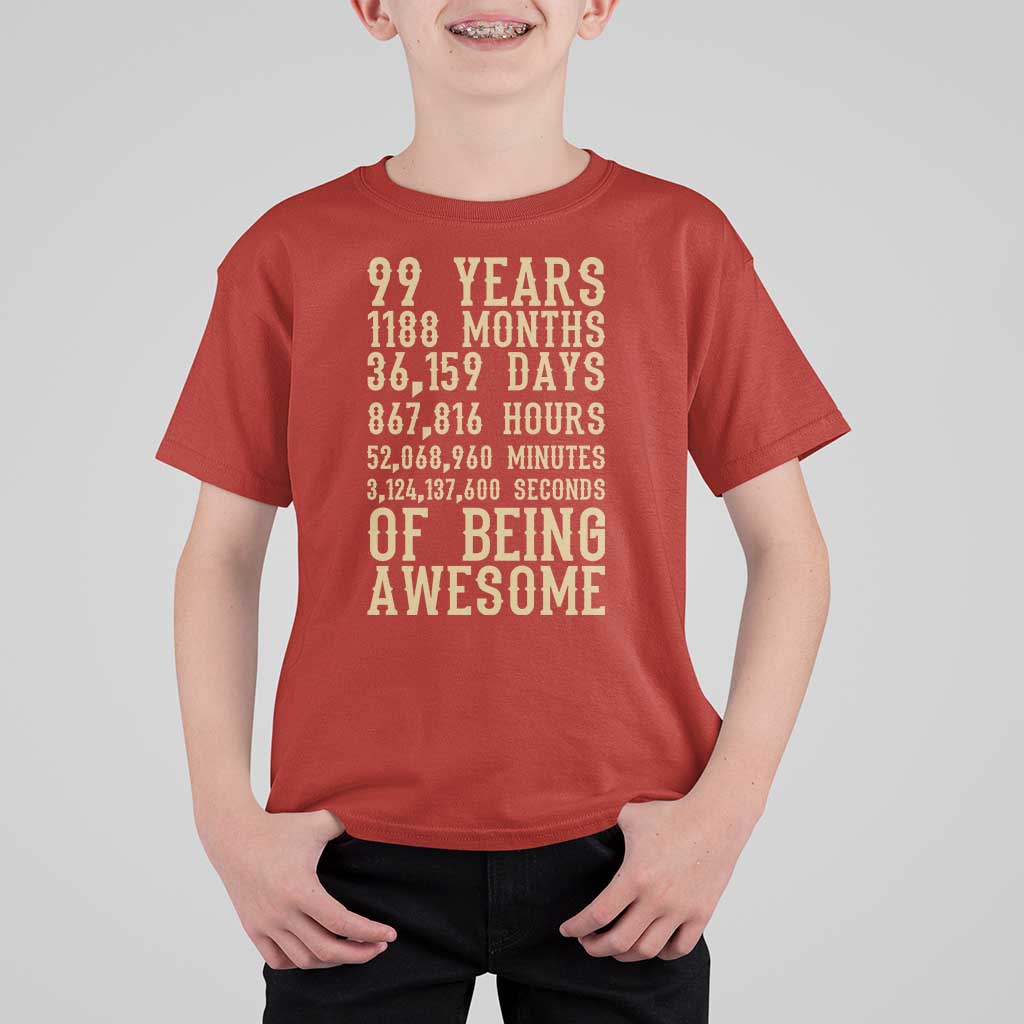 Vintage 99th Birthday Gift T Shirt For Kid 99 Years Of Being Awesome
