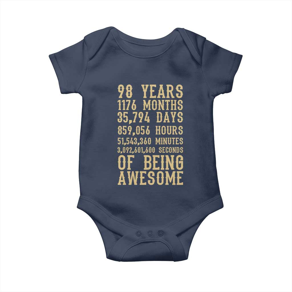 Vintage 98th Birthday Gift Baby Onesie 98 Years Of Being Awesome