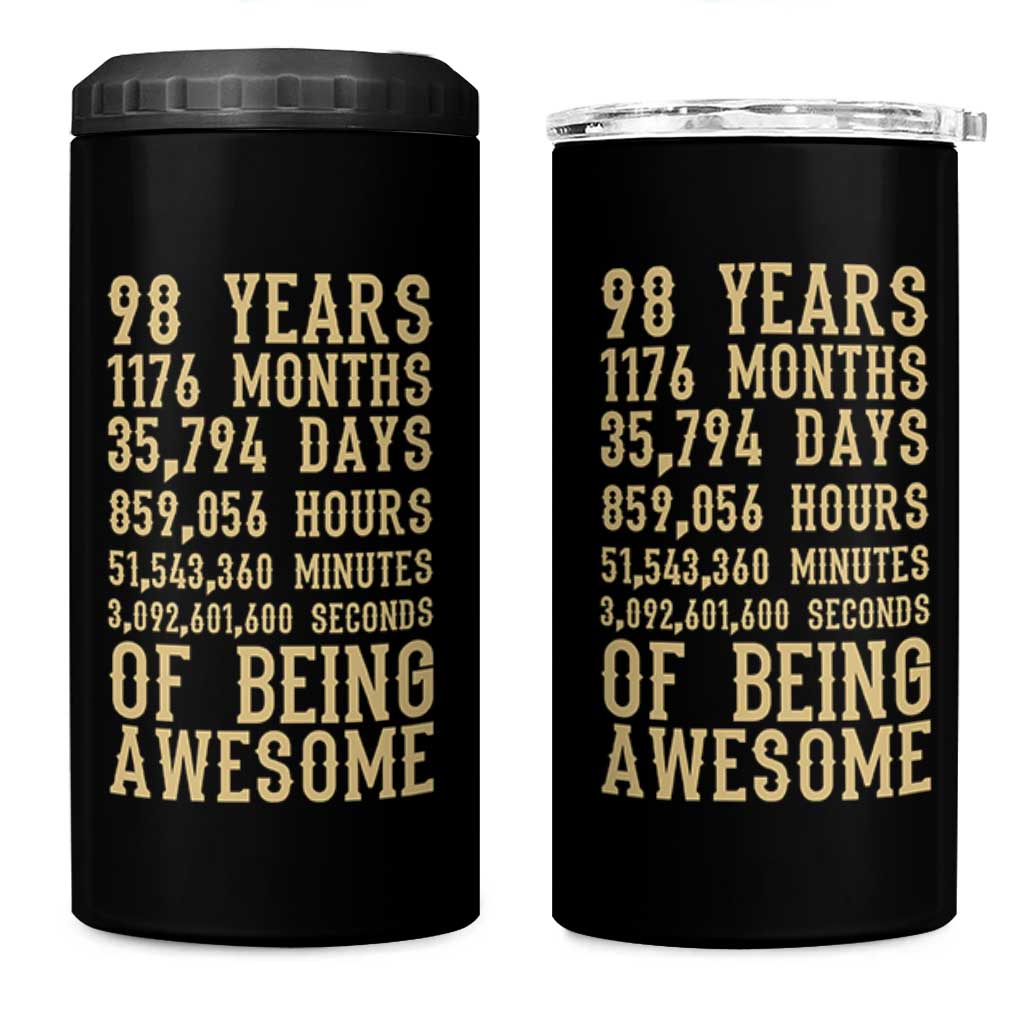 Vintage 98th Birthday Gift 4 in 1 Can Cooler Tumbler 98 Years Of Being Awesome