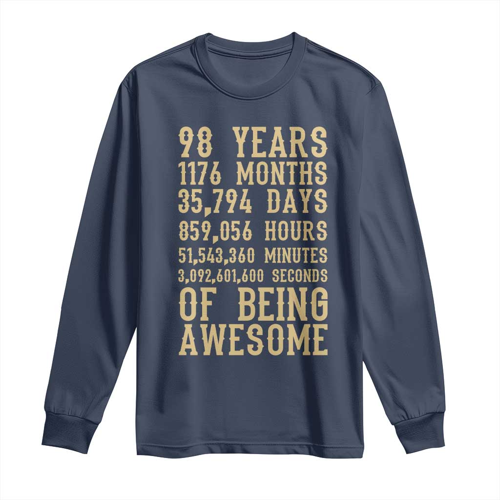 Vintage 98th Birthday Gift Long Sleeve Shirt 98 Years Of Being Awesome