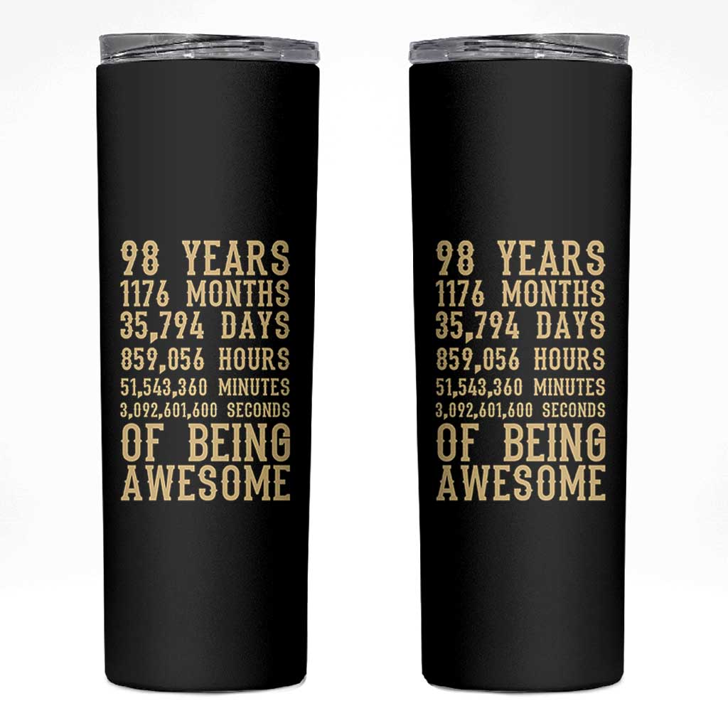 Vintage 98th Birthday Gift Skinny Tumbler 98 Years Of Being Awesome