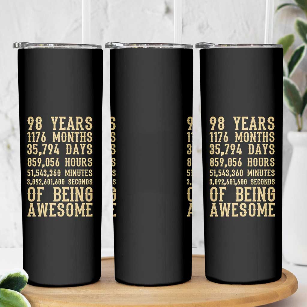 Vintage 98th Birthday Gift Skinny Tumbler 98 Years Of Being Awesome