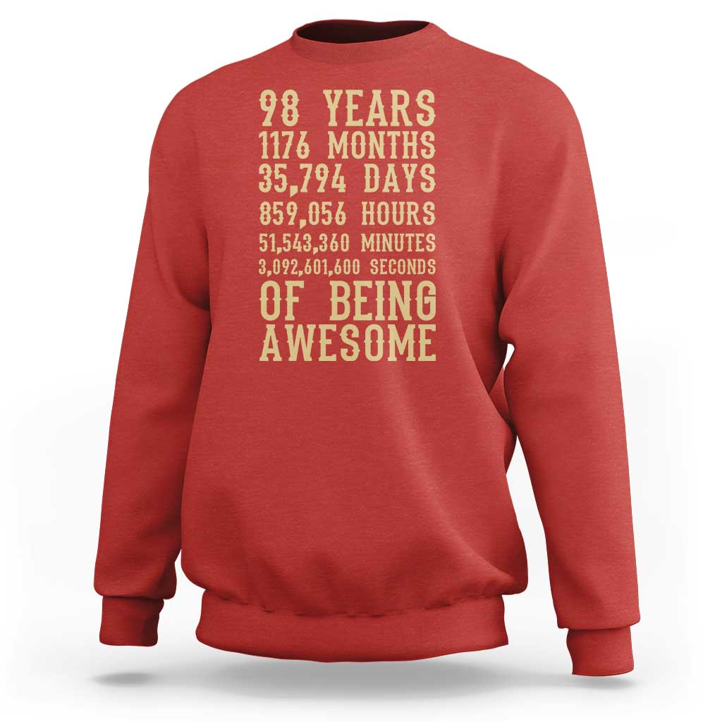 Vintage 98th Birthday Gift Sweatshirt 98 Years Of Being Awesome