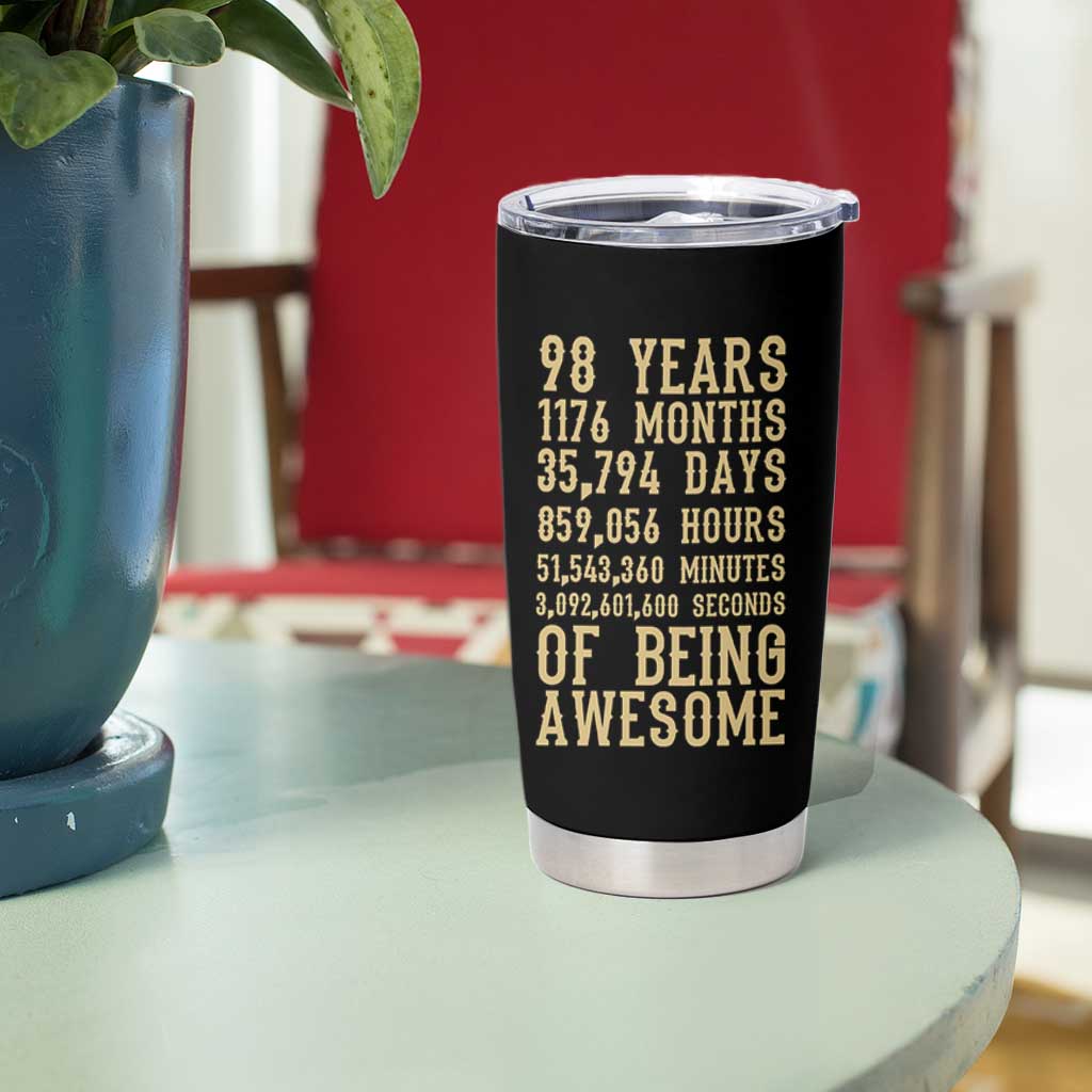 Vintage 98th Birthday Gift Tumbler Cup 98 Years Of Being Awesome