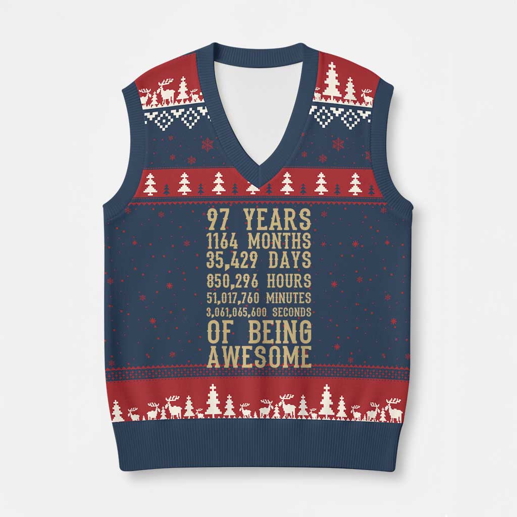 Vintage 97th Birthday Gift V-Neck Knit Sweater Vest 97 Years Of Being Awesome