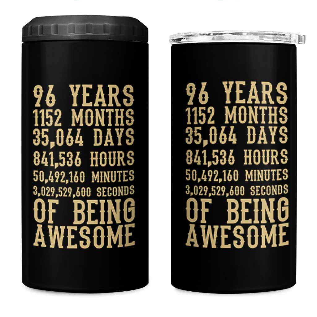 Vintage 96th Birthday Gift 4 in 1 Can Cooler Tumbler 96 Years Of Being Awesome