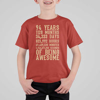 Vintage 94th Birthday Gift T Shirt For Kid 94 Years Of Being Awesome
