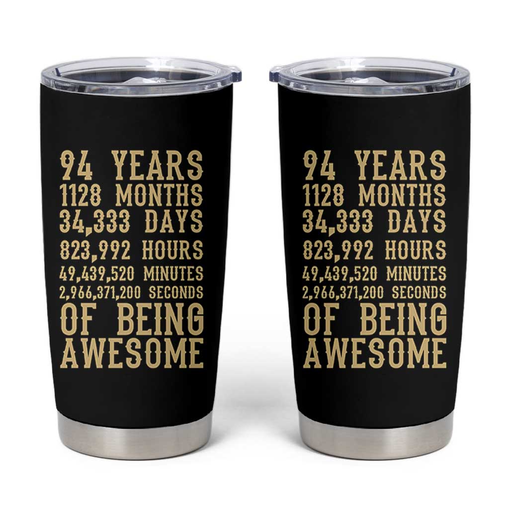 Vintage 94th Birthday Gift Tumbler Cup 94 Years Of Being Awesome