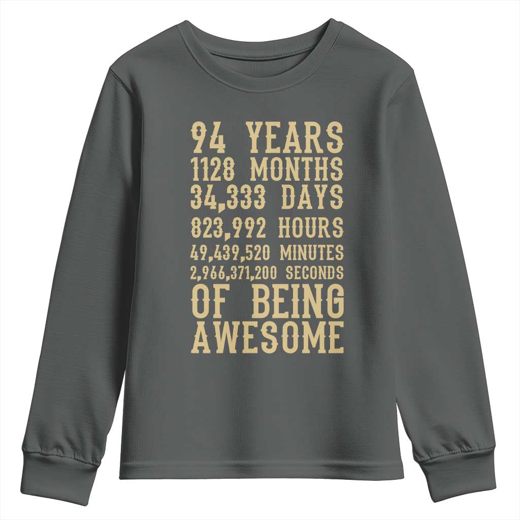 Vintage 94th Birthday Gift Youth Sweatshirt 94 Years Of Being Awesome