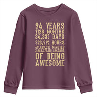 Vintage 94th Birthday Gift Youth Sweatshirt 94 Years Of Being Awesome