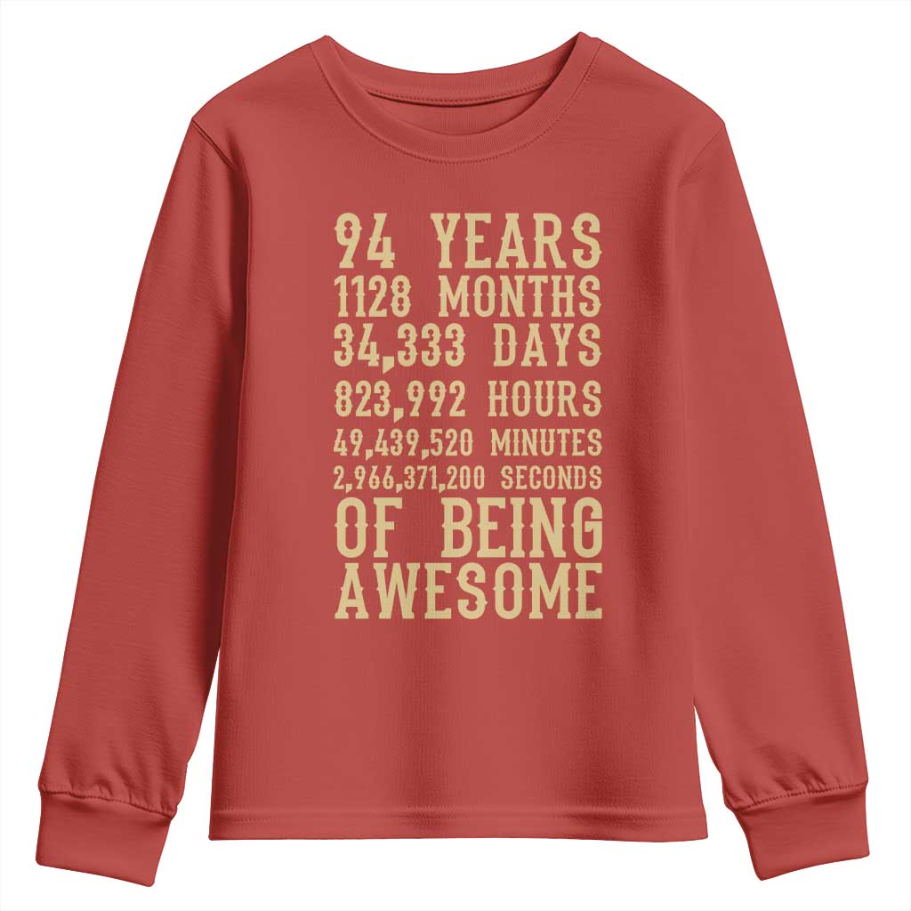 Vintage 94th Birthday Gift Youth Sweatshirt 94 Years Of Being Awesome