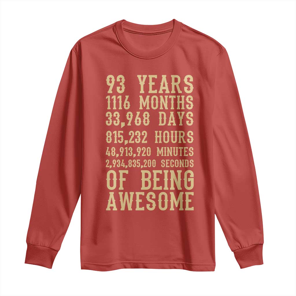 Vintage 93rd Birthday Gift Long Sleeve Shirt 93 Years Of Being Awesome