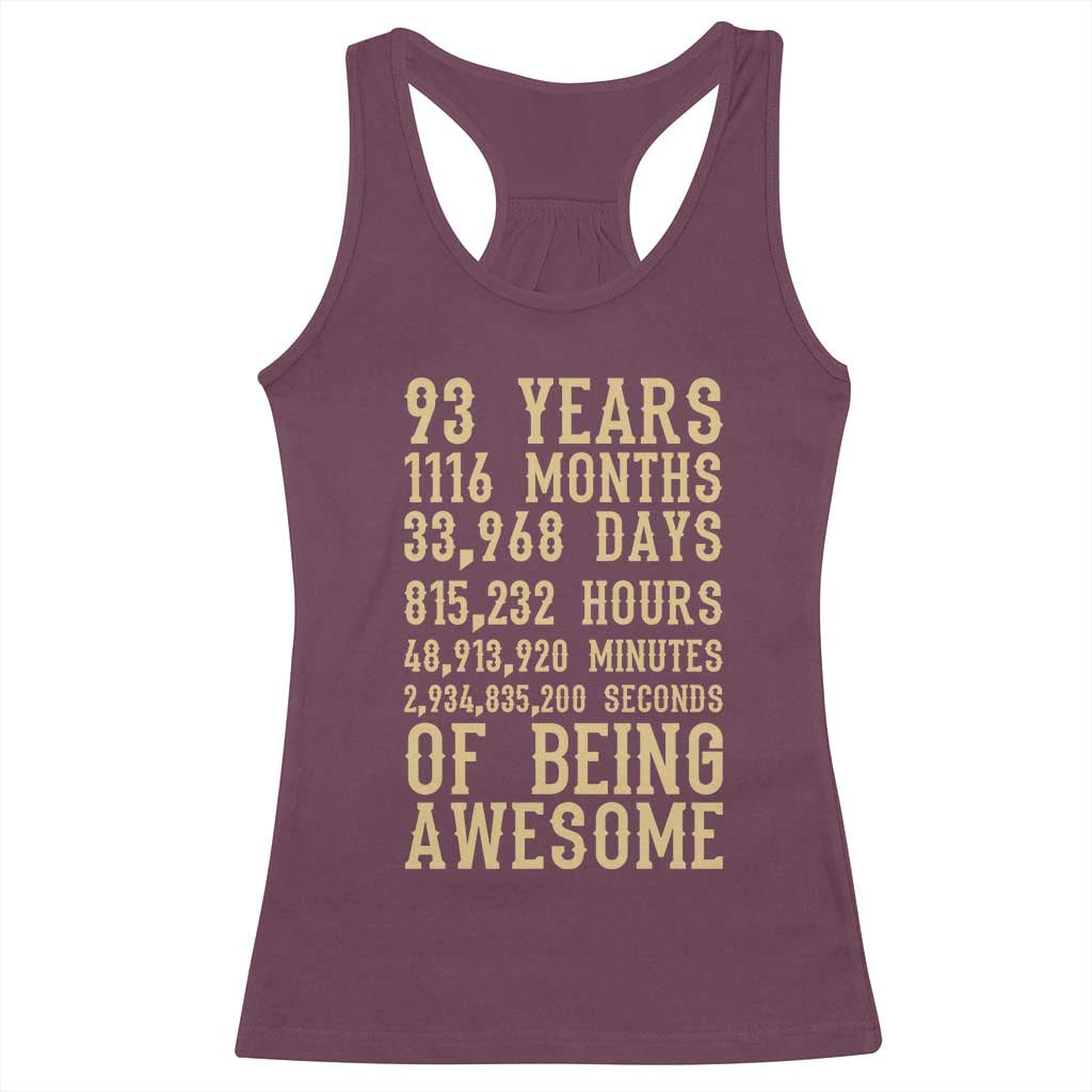 Vintage 93rd Birthday Gift Racerback Tank Top 93 Years Of Being Awesome