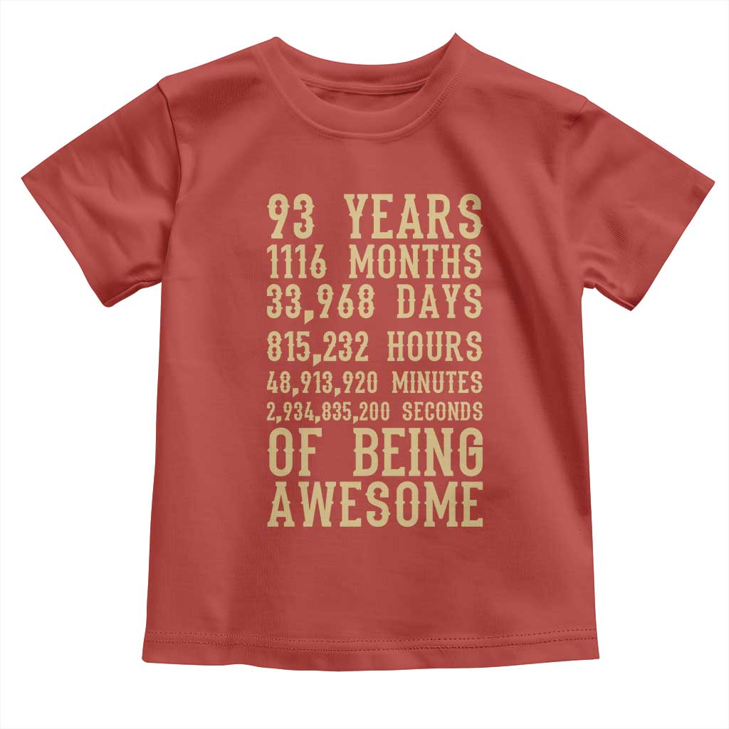 Vintage 93rd Birthday Gift Toddler T Shirt 93 Years Of Being Awesome