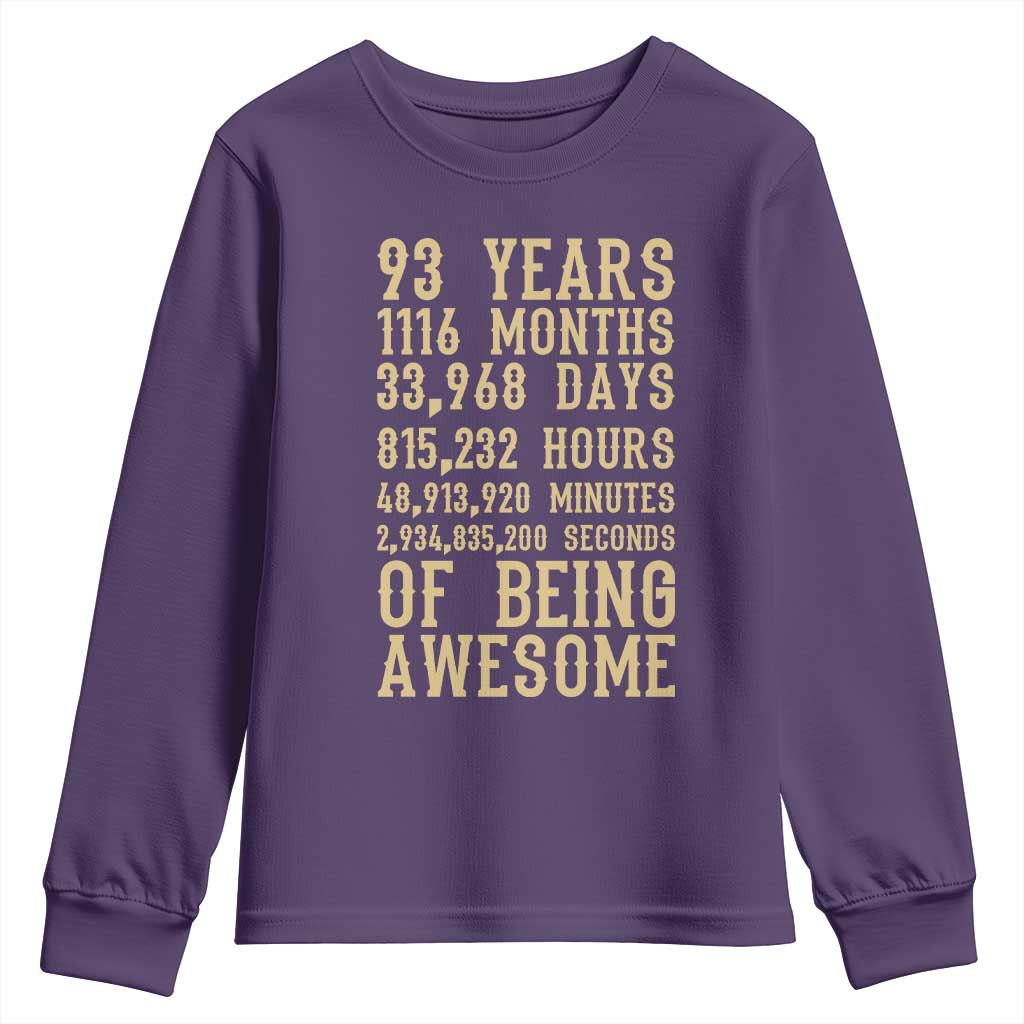 Vintage 93rd Birthday Gift Youth Sweatshirt 93 Years Of Being Awesome