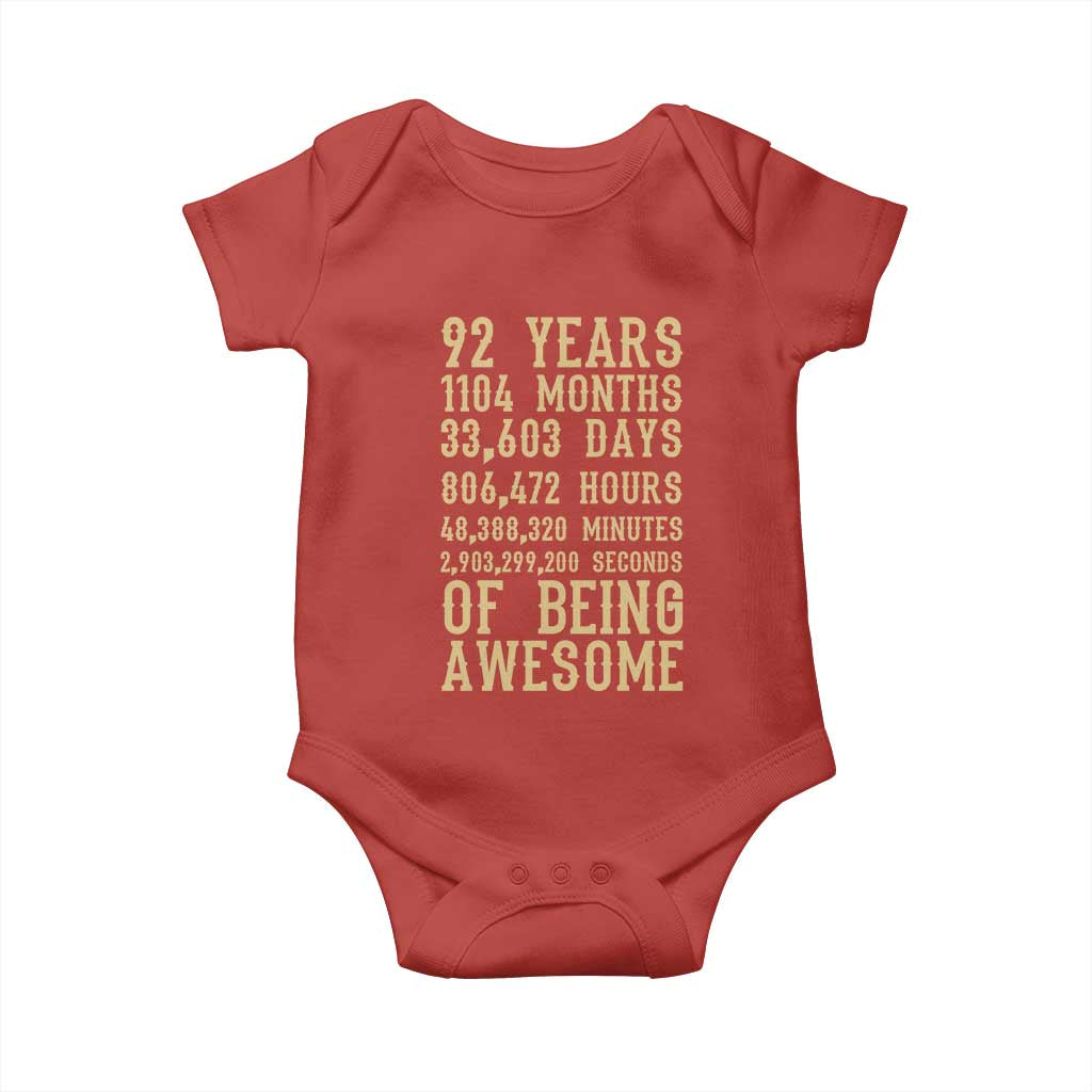 Vintage 92nd Birthday Gift Baby Onesie 92 Years Of Being Awesome