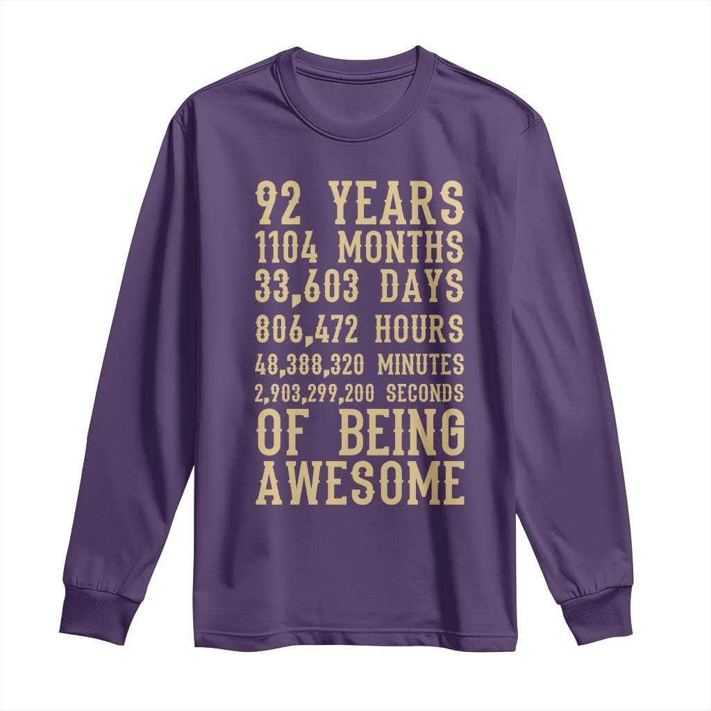 Vintage 92nd Birthday Gift Long Sleeve Shirt 92 Years Of Being Awesome
