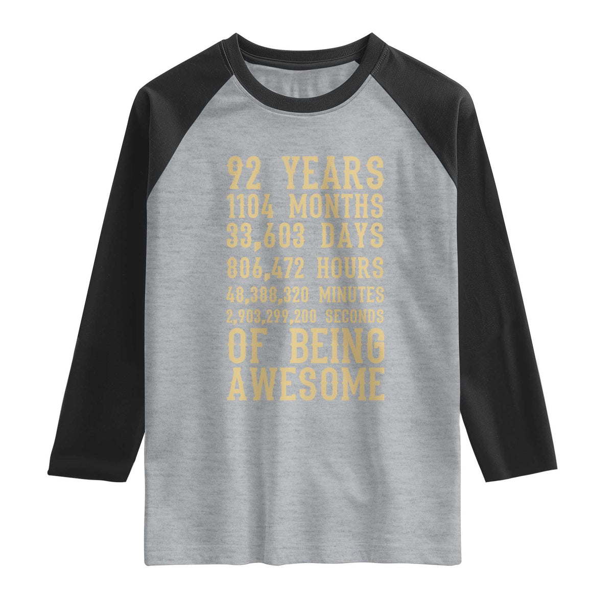 Vintage 92nd Birthday Gift Raglan Shirt 92 Years Of Being Awesome