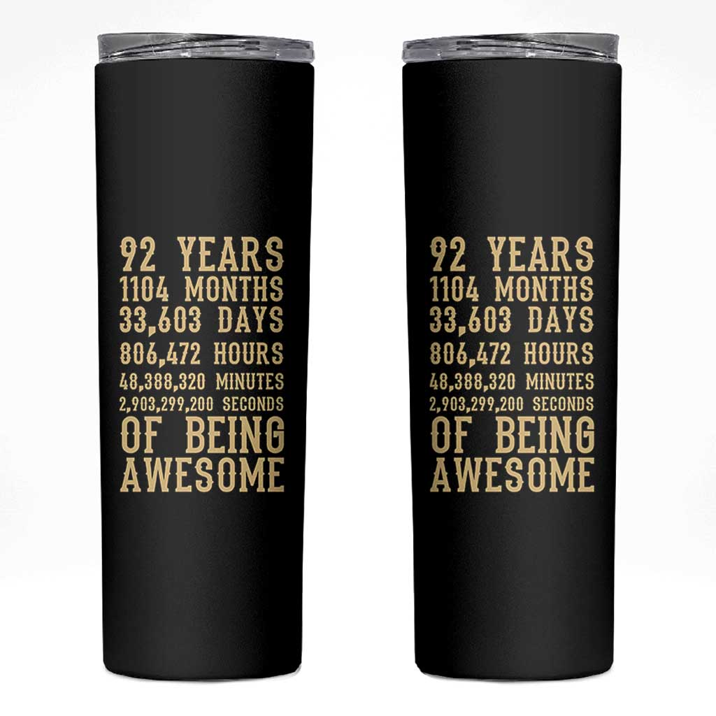 Vintage 92nd Birthday Gift Skinny Tumbler 92 Years Of Being Awesome