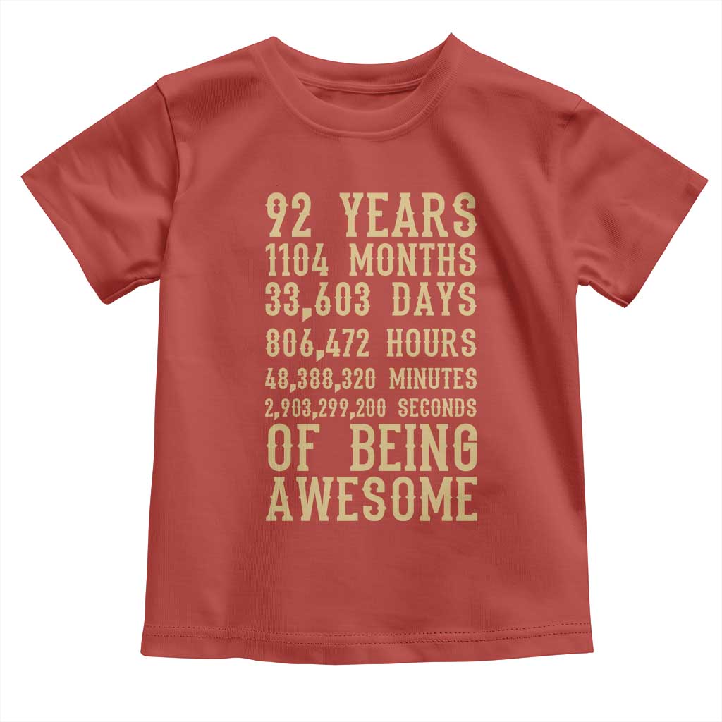 Vintage 92nd Birthday Gift Toddler T Shirt 92 Years Of Being Awesome