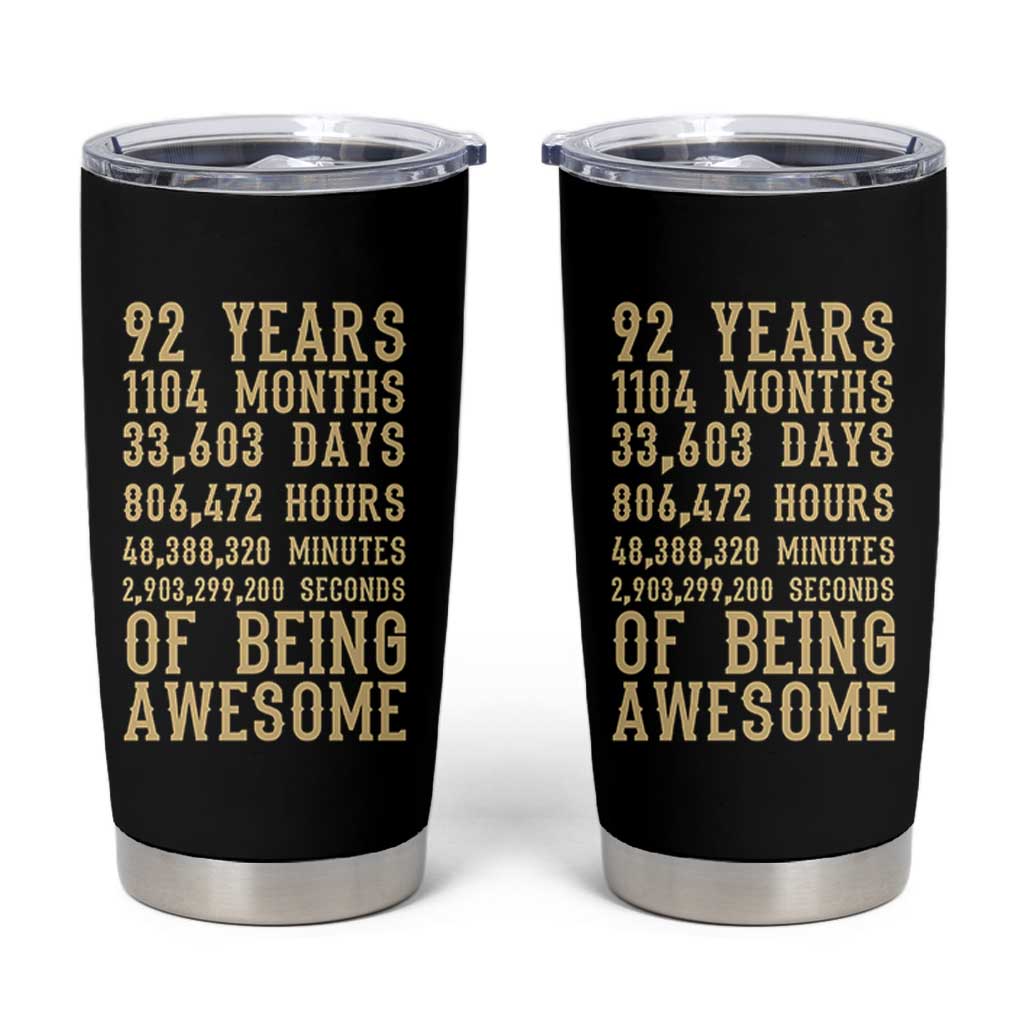 Vintage 92nd Birthday Gift Tumbler Cup 92 Years Of Being Awesome