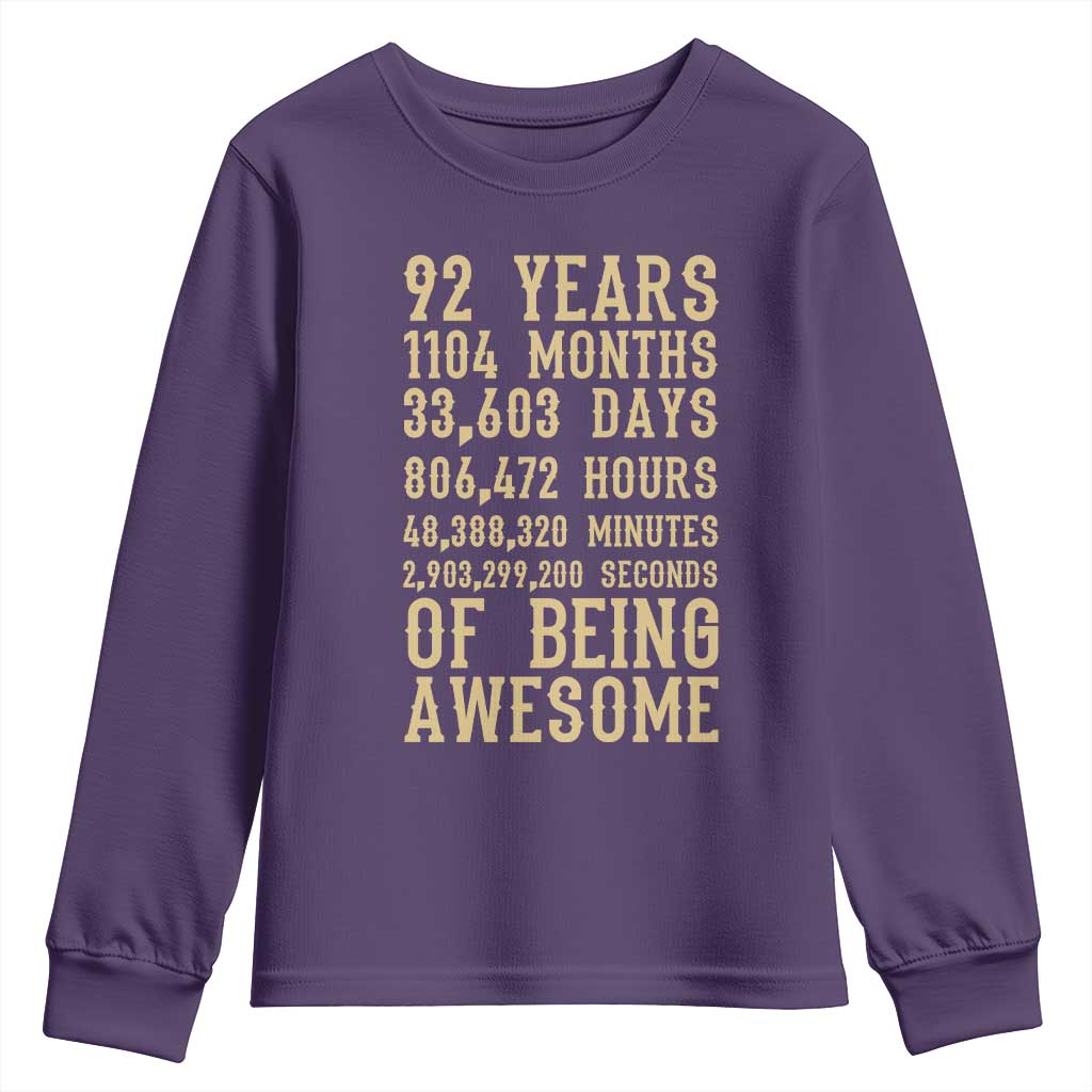 Vintage 92nd Birthday Gift Youth Sweatshirt 92 Years Of Being Awesome