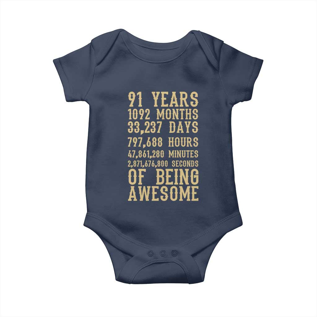 Vintage 91st Birthday Gift Baby Onesie 91 Years Of Being Awesome