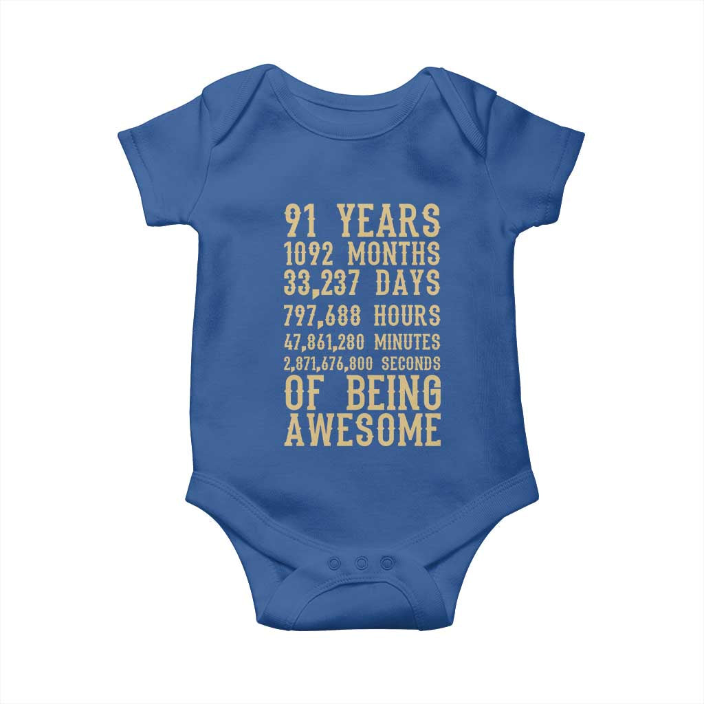 Vintage 91st Birthday Gift Baby Onesie 91 Years Of Being Awesome