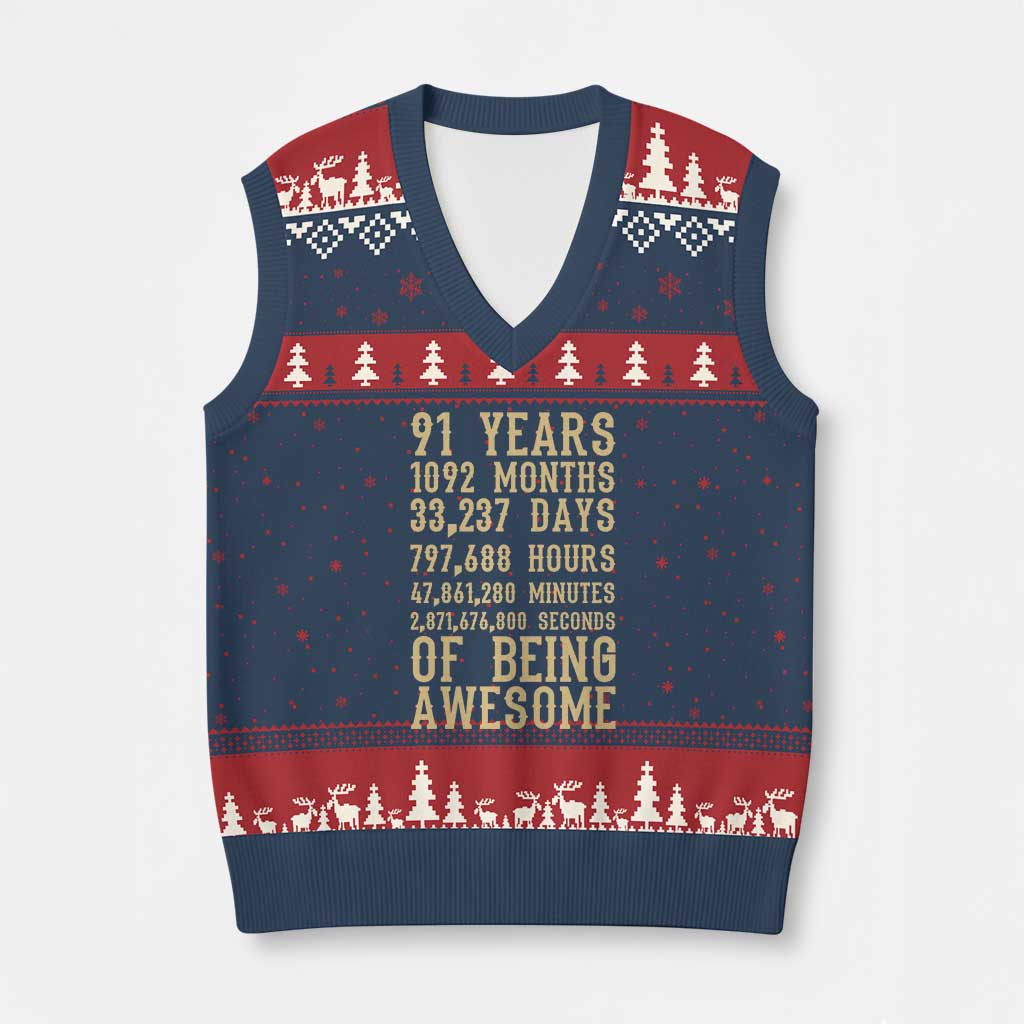 Vintage 91st Birthday Gift V-Neck Knit Sweater Vest 91 Years Of Being Awesome