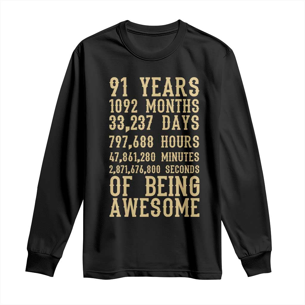 Vintage 91st Birthday Gift Long Sleeve Shirt 91 Years Of Being Awesome