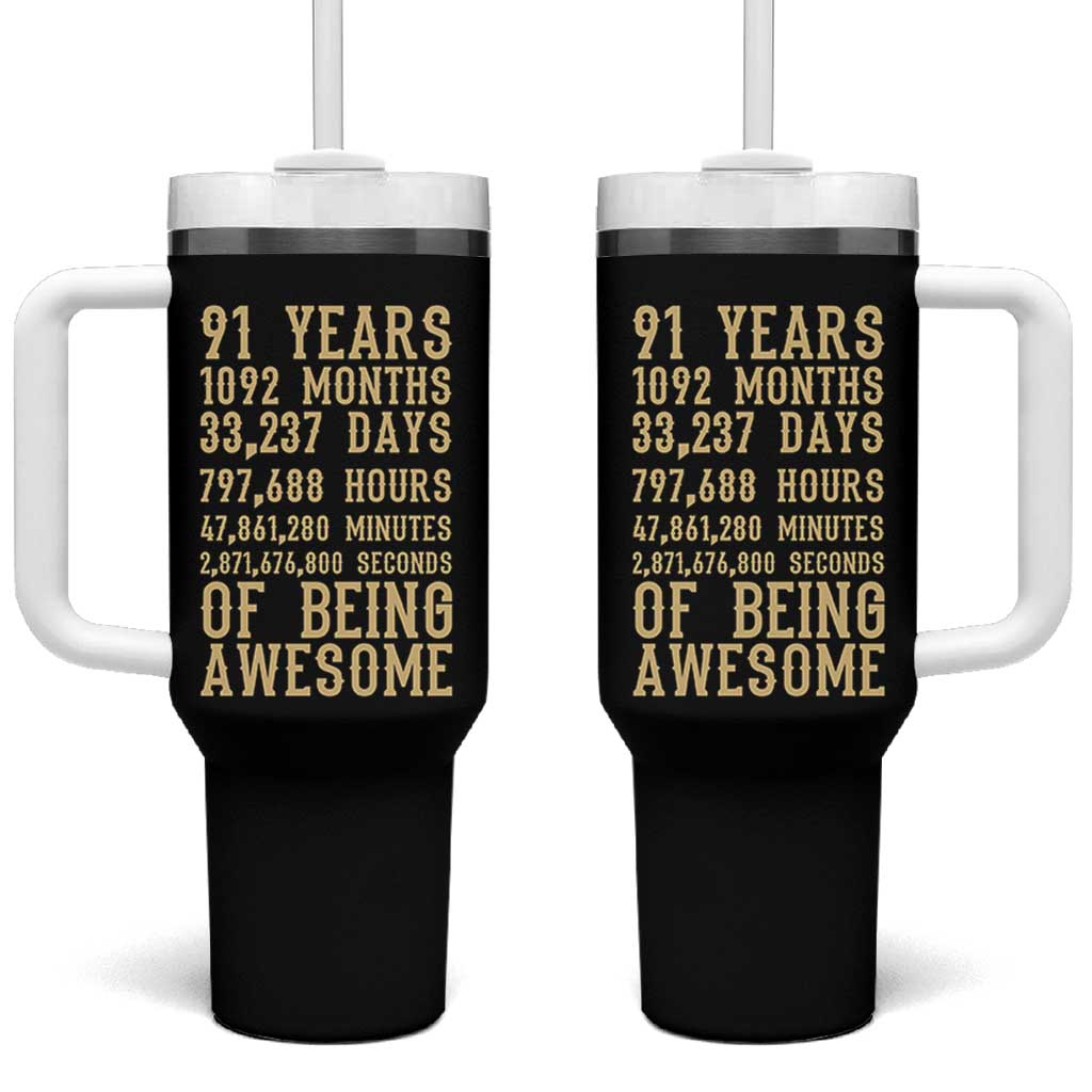 Vintage 91st Birthday Gift Tumbler With Handle 91 Years Of Being Awesome