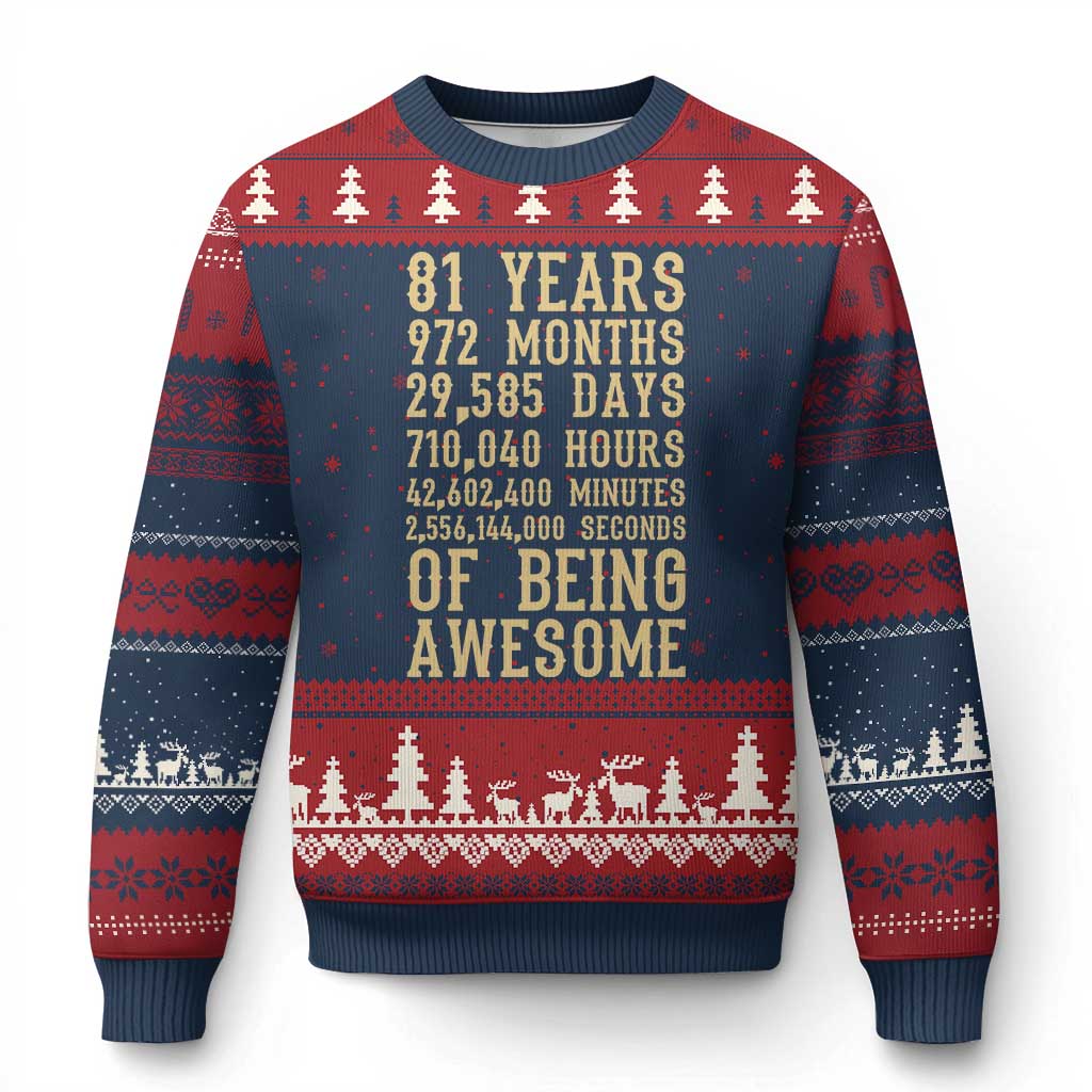 Vintage 81st Birthday Gift Ugly Christmas Sweater 81 Years Of Being Awesome