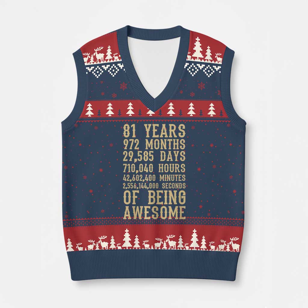 Vintage 81st Birthday Gift V-Neck Knit Sweater Vest 81 Years Of Being Awesome