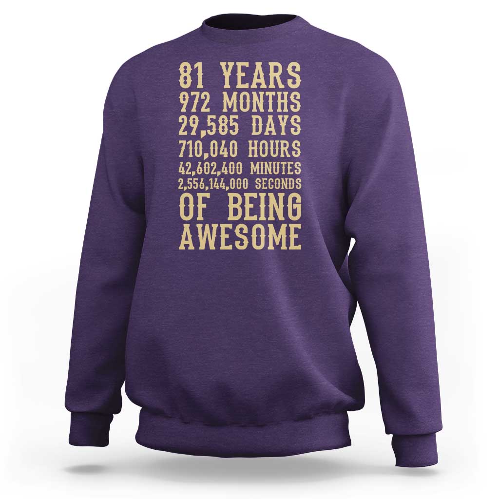 Vintage 81st Birthday Gift Sweatshirt 81 Years Of Being Awesome