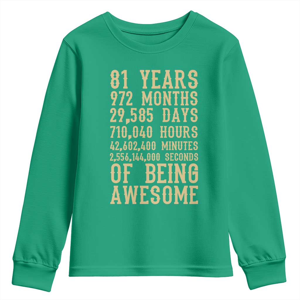 Vintage 81st Birthday Gift Youth Sweatshirt 81 Years Of Being Awesome